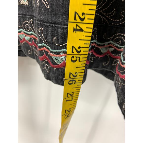 Denim & Co Womens Floral Embroidered Gray Boho Collared Jacket Size L - Picture 6 of 8